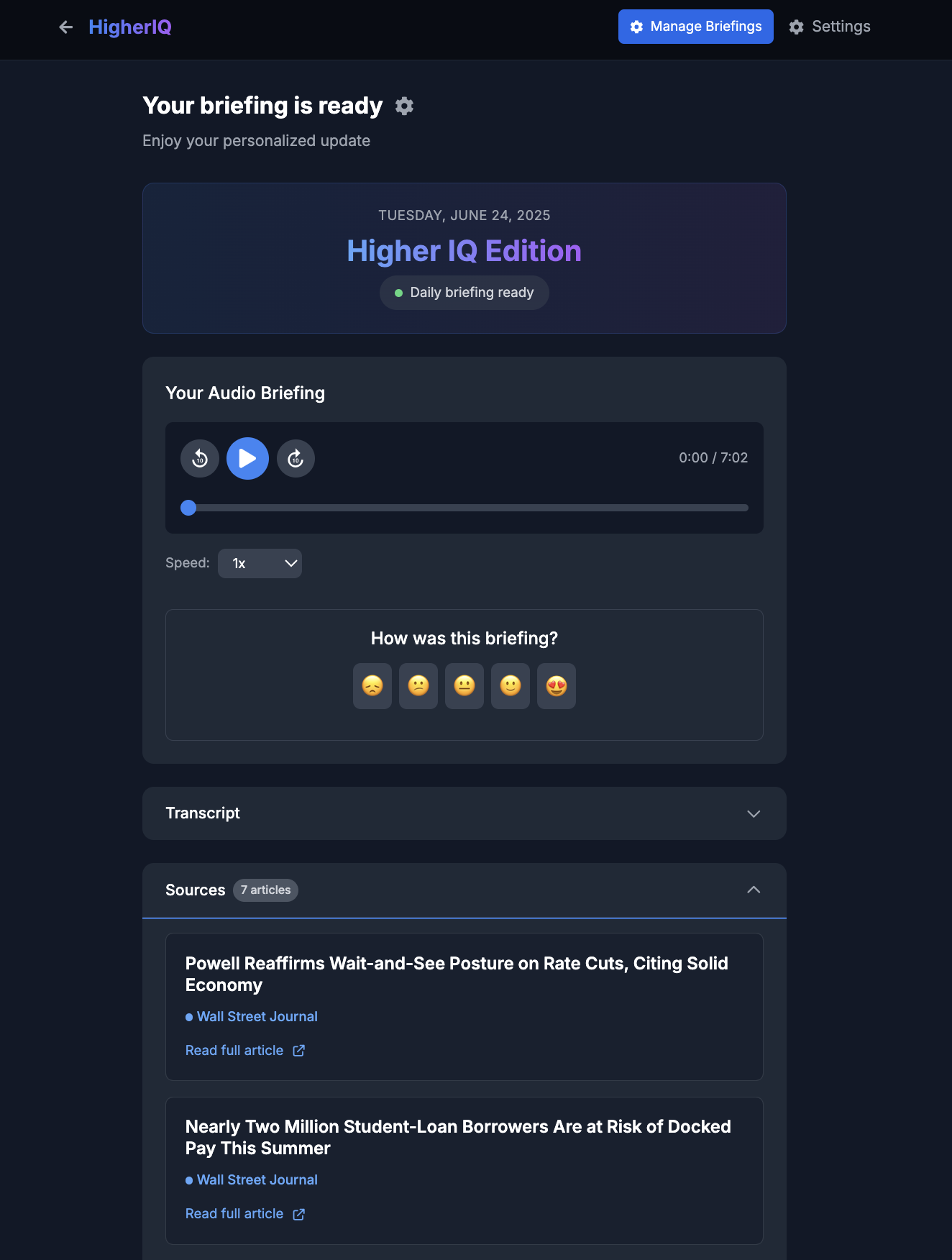 TheHigherIQ personalized news interface